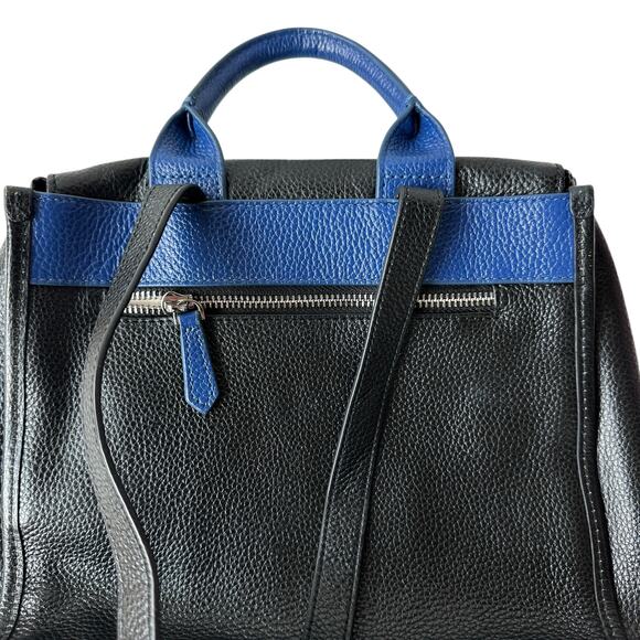 Guess Backpack Black Blue Pebbled Leather Silver Metal Logo Bag 10"x11.75"x4" - Picture 7 of 13